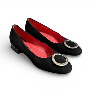 Pas de Rouge Black Suede Flats Silver Buckle | EU 38 - US 7.5 | Made in Italy